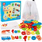 Coogam Read Spelling Learning Toy, Wooden Alphabet Flash Cards Matching Sight Words ABC Letters Recognition Game Preschool Educational Tool Set for 3 4 5 Years Old Girls and Boys Kids